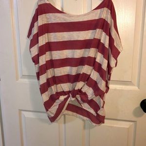 pink and white stripe knot tee
